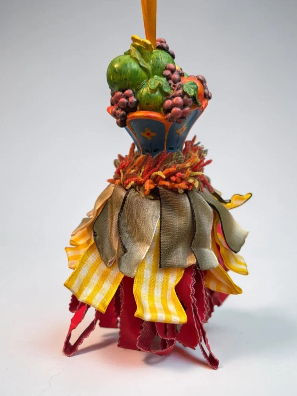 Kelly Paulk for Silvestri Fruit Basket Ornament With Multicolor Ribbons & Textur
